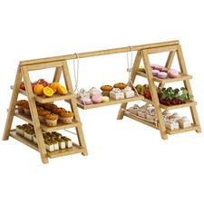 3 Tier Wooden Cupcake Stand - Wood Cake Dessert Table Display Set with Swing,...