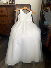 David's bridal elegant flower girl dress with bead studded tule and satin bows