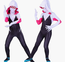 Hooded Spider-Man Full Body Bodysuit Costume Black White Pink Blue