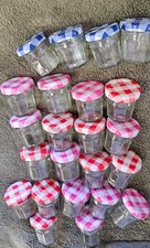 24 x Bonne Maman Mini 1 Oz Glass Jars with 24 Multicolor Gingham Lids, No Label
