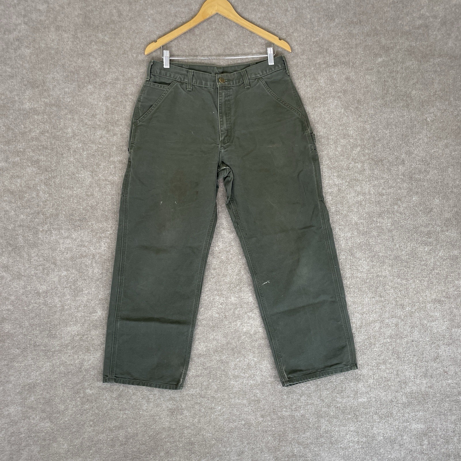 Men's Carhartt Green Loose Fit Washed Duck Work Pants 33x30