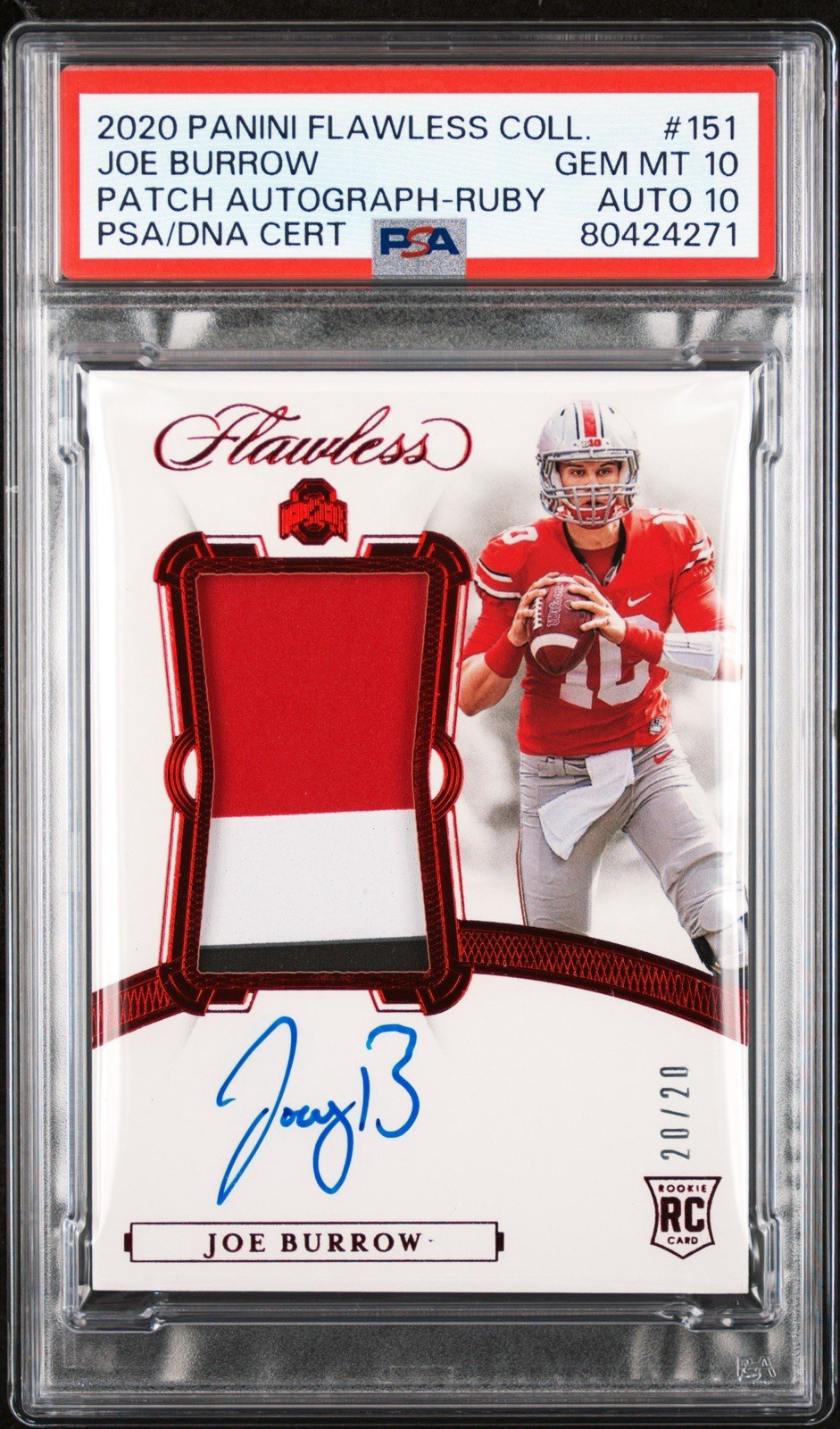 Joe Burrow Panini Flawless Collegiate #151 Patch Autograph-Emerald