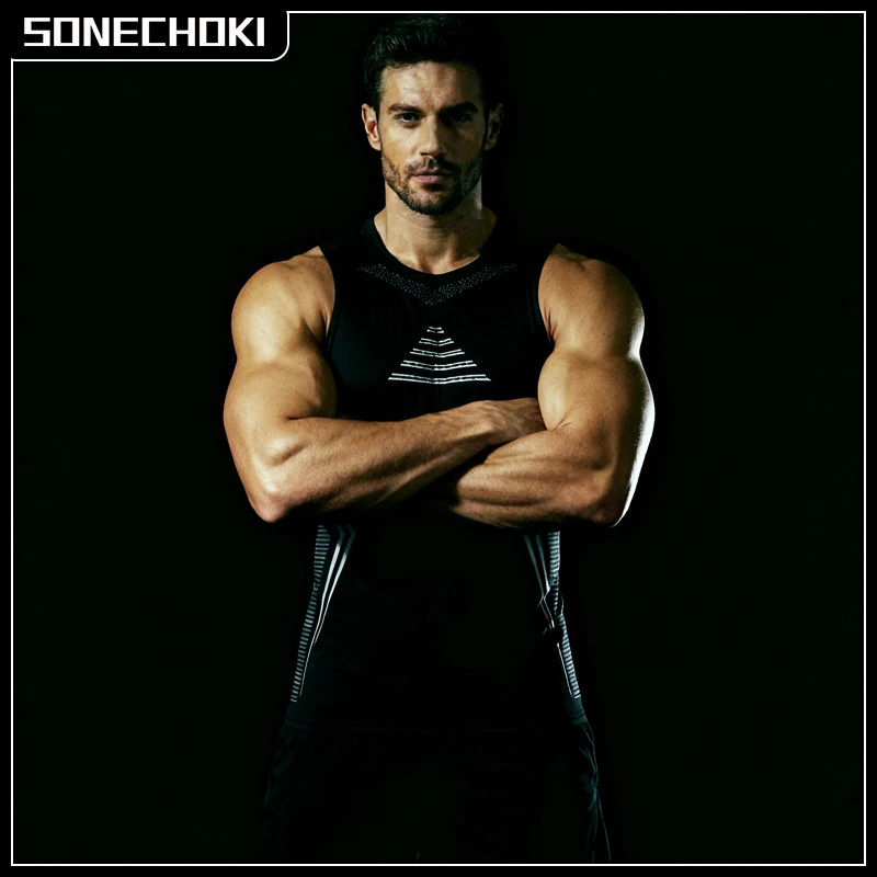 Compression Tank Top Men Gym Shirt Sleeveless Quick Dry Printing Sportswear Male