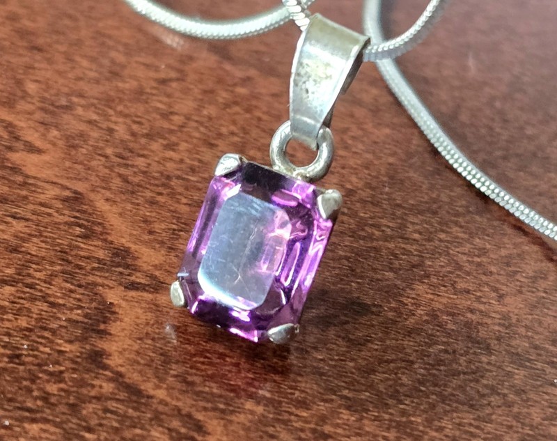 Vintage Italian Sterling Silver 925 Emerald-Cut Brazilian Amethyst Necklace 18"