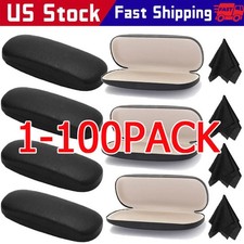 NEW Clam Shell Hard Eyeglasses PU Glasses Case Black w/Microfiber Cleaning Cloth