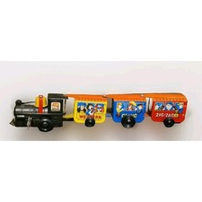 Vintage Litho Tin Zig Zag Train Wind-up Western Comic Express Works 