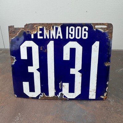 PENNSYLVANIA Porecelain License Plate 1906  - # 3131 - Four Digit - First Year
