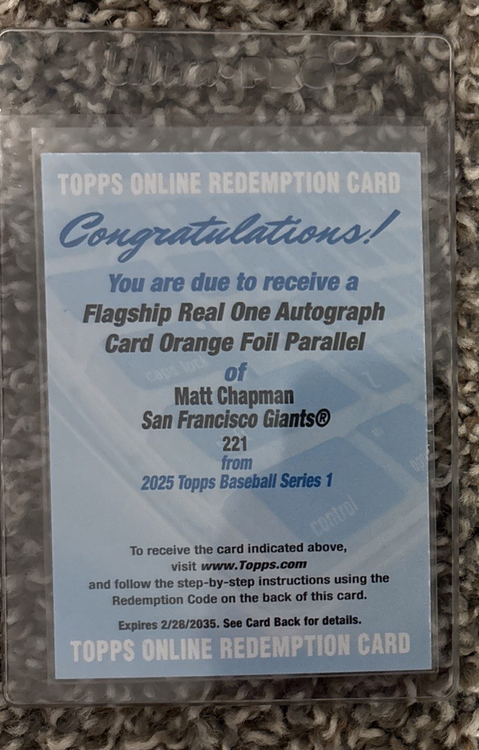 Matt Chapman 2025 Topps #221 Flagship Real One Autographs - Orange Foil /25