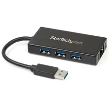 StarTech 3 Port Portable USB 3.0 Hub with Gigabit Ethernet Adapter NIC, 5Gbps US