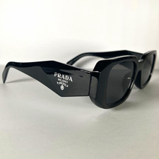 Prada SPR 17W-F Designer Rectangle Sunglasses Black Frame Gray Tinted 145mm