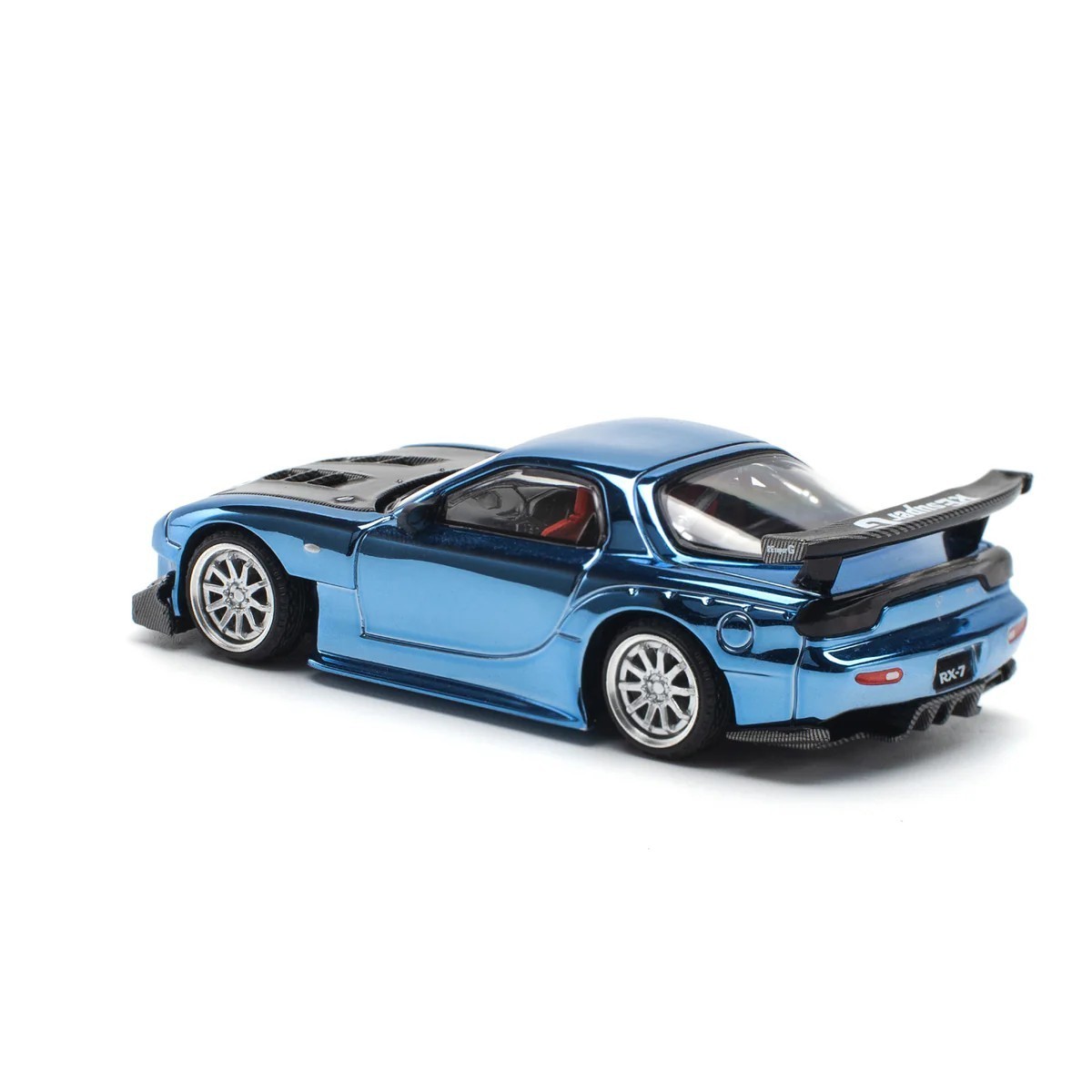 Pop Race 1:64 Mazda RX7 RE Amemiya Widebody Blue Chrome with Carbon Top PR640223