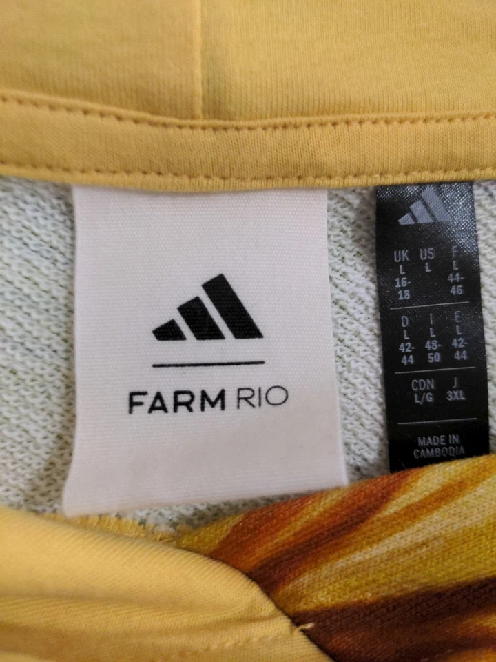 Farm Rio X Adidas Women Hoodie Yellow Size L Birds Of Paradise Semi Spark NWOT - Image 3 of 4