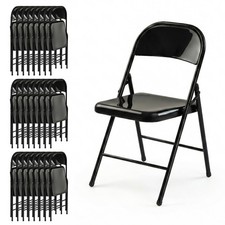 24 Pack Black Steel Folding Chairs Heavy Duty 350 LBS Backrest Indoor Outdoor