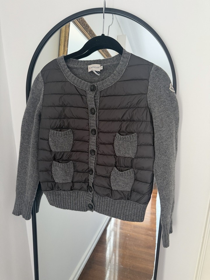 Moncler Women’s Grey Knit Quilted Down Button-Up Cardigan Jumper S