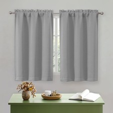 Silver Grey Short Blackout Curtains 45 Inch Length 2 Panels Set for Small Kit...