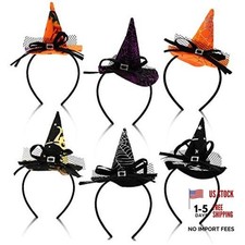 6 Pack Halloween Headbands for Women, Assorted Witch Hat Headband Headwear