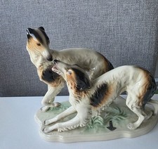 Seltene Vintage 50er Cortendorf Keramik Skulptur Figur Barsoi Windhunde Nr. 31
