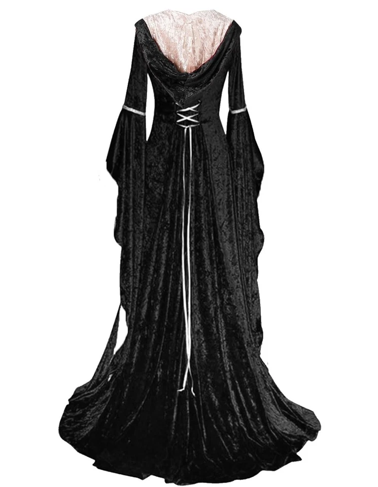 PYAEAS Mujer Renacimiento Terciopelo Vestido Halloween Victoriano Vestido con Capucha Vestido... Foto 2 de 4