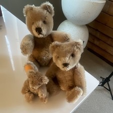Lot of 3 Plush Teddy Bears Beige Brown Plush Material Black Eyes