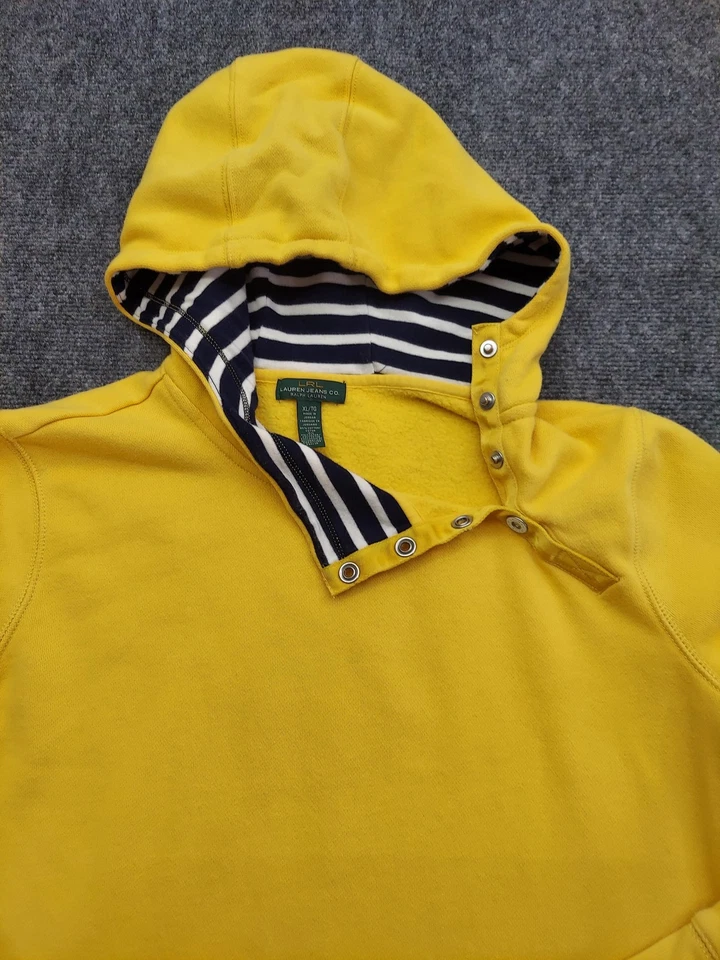 LRL Lauren Jeans Co Ralph Lauren Sudadera con Capucha para Mujer XL Amarillo Cuello a Presión Pullover Foto 3 de 4