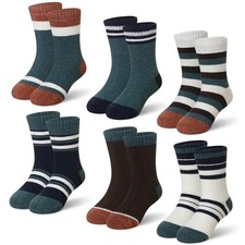 Kids Merino Wool Socks Boys Girls Thermal Winter Hiking 1-3T Green Stripes
