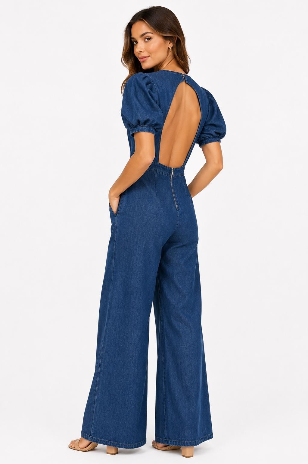 Flying Tomato Women's S Jumpsuit Wide Leg Open Back Denim