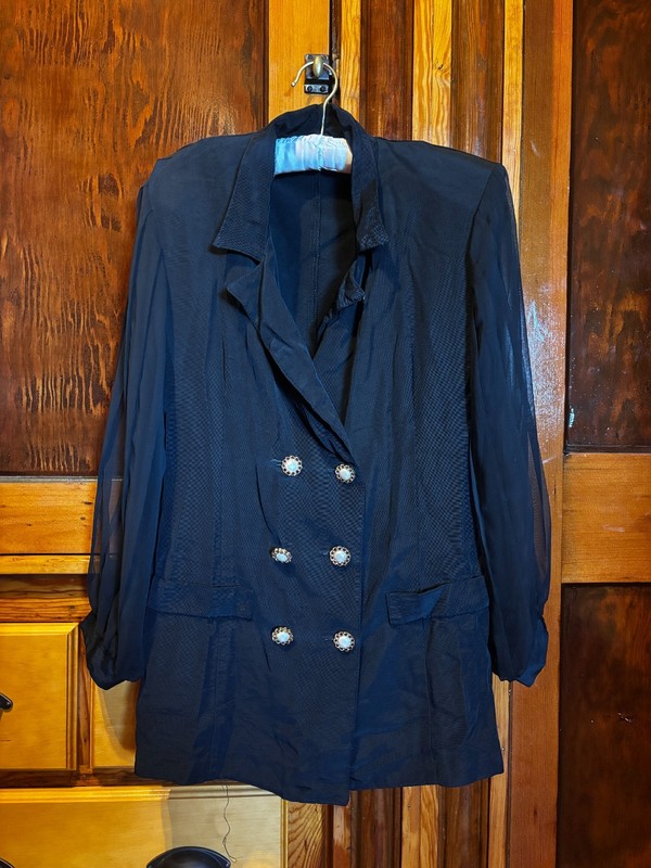 Vintage Mainframe Double Breasted Black Blazer with Sheer Sleeves Size Medium