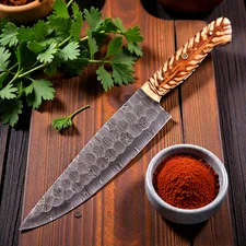 Custom HandMade Forged Damascus Steel Kitchen Chef Knife PineCone Handle 2795