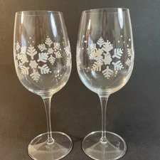 Set 2 LUIGI BORMIOLI Signed Hand Painted Snowflake Red Wine Goblets 9.5" RARE