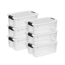 Sterilite 18 Qt Clear Plastic Stackable Storage Bin w/ White Latch Lid, (6 Pack)