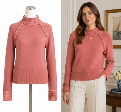 Etcetera Pink Wool Blend Sweater Small Cottagecore Romantic Luxe Mock Neck Knit