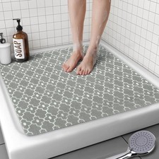 Square Shower Mat, 24 x 24 Inch Non Slip Gray Shower Stall Mat, Quick-Dry PVC...