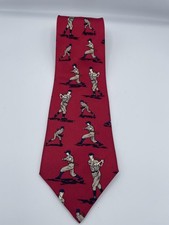 Vtg Town Classic Baseball Theme Tie 100% Silk Red Made in USA Patriotic Sports