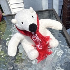 Coca-Cola Polar Bear Plush Stuffed Animal Small 2013 Red Scarf
