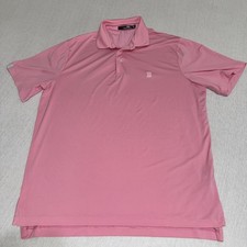 RLX Ralph Lauren Golf Polo Mens L Performance Wicking Pink Stripe Embroidery EUC