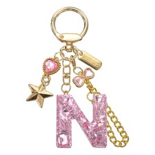 Initial Letter Keychain for Women Cute Heart Butterfly Star Chain Pink N