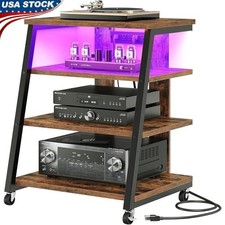 4 Tier AV Media Stand W/ Charging Station & Adjustable LED Lights on Wheels New