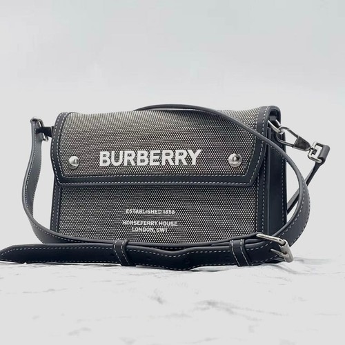 Burberry Horseferry Note Small Black Canvas Leather Shoulder Bag Auth