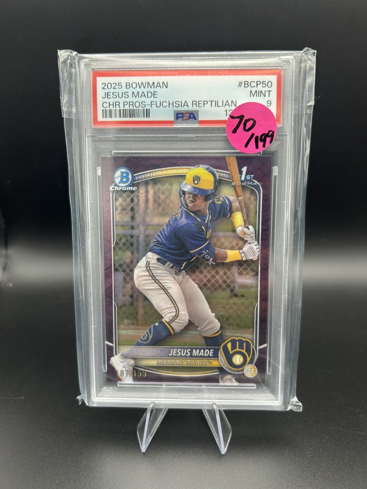 2025 Bowman Jesus Made Chrome Reptilian Fuchsia Refractor 1st #/199 Psa 9