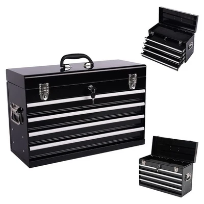 Tool Box 21-inch Portable Metal Tool Box with 4 Drawers Tool Chest Organizer Red