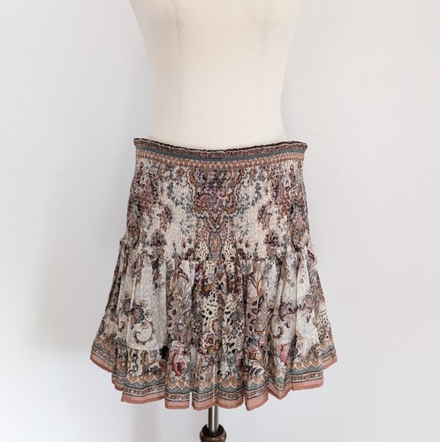 Camilla Skirt Sz L Tales Of Talitha Silk Blend Mini Shirred Waist - Picture 9 of 14