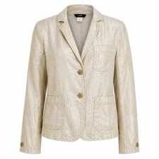 J. CREW 100 Linen Metallic Blazer Jacket Cream Gold Two Button Pockets 10