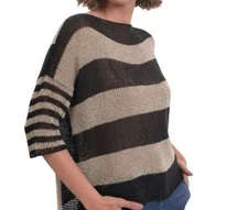 Alembika Women’s M Pullover Sweater Striped Luxe  Relaxed Open Knit Lagenlook