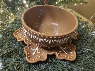 Gingerbread bowl and Snowflake Plate Ceramic Christmas Retro Hobby Lobby 