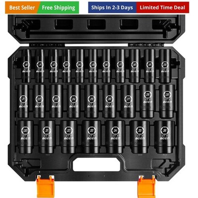 10mm-36mm 1/2  Drive Metric Socket Set, Impact Deep Socket, 6-Point Axle Nut ...