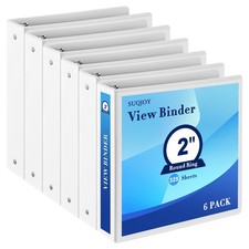 2 Inch 3-Ring Binder, 2" Round Ring Binder with 2 Inside Pockets, 6 Pack Whit...