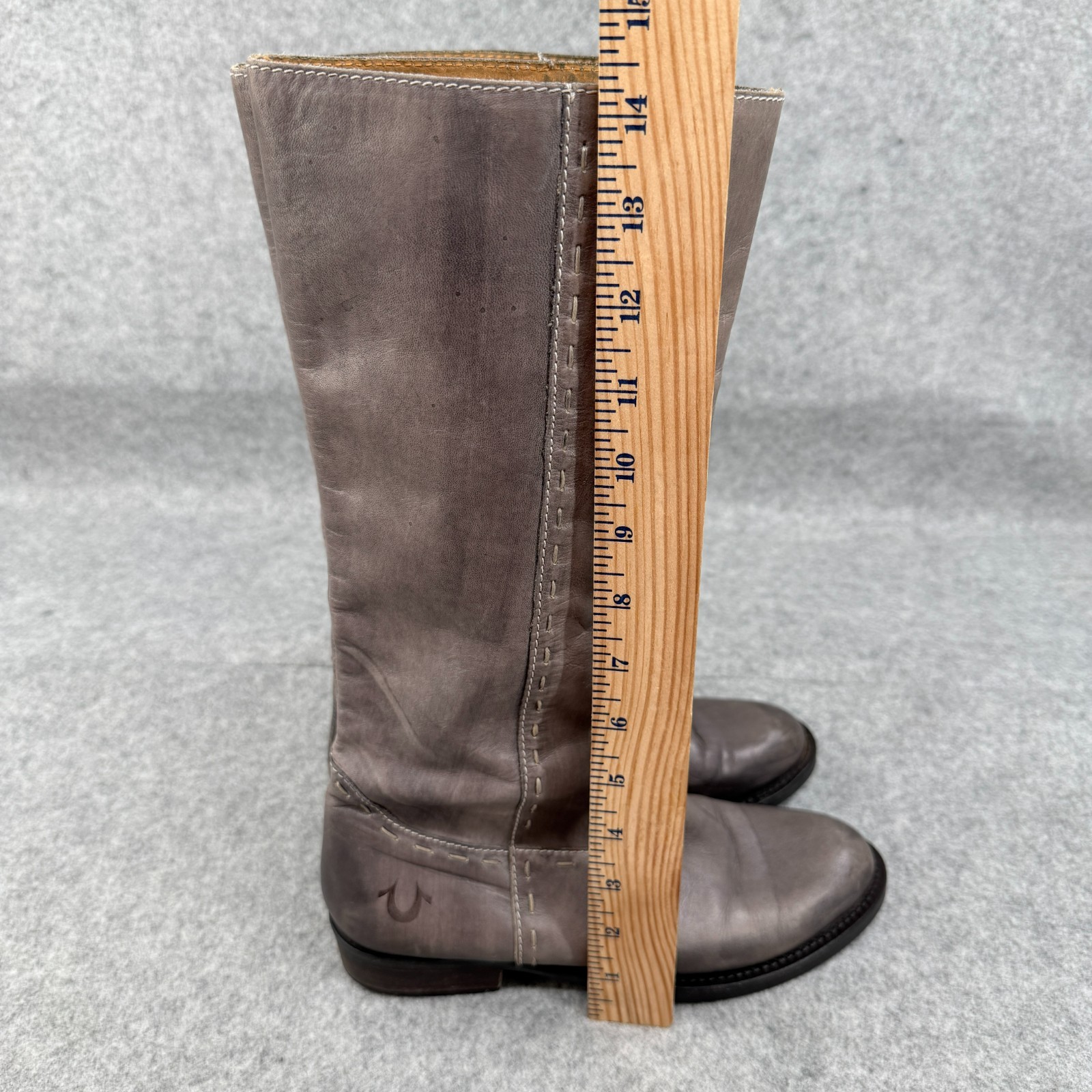 True Religion Tall Leather Knee-High Riding Boots 7 Gray Maddy Style TRS91110 thumbnail 11