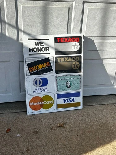 Vintage Gas Service Station Credit Card Advertising Metal Flange Sign Texaco