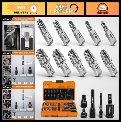 15PCS Bolt Screw Extractor Set - Long Slim Easy Out Tool Kit for Stripped, Ruste