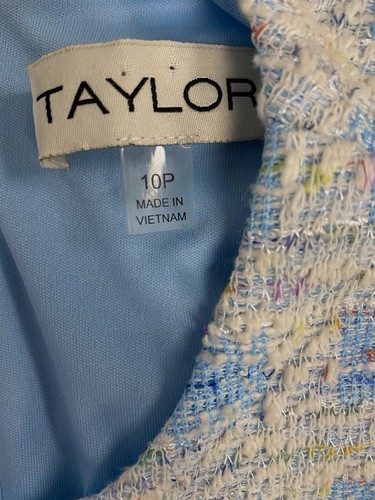 Taylor Women's Blue Sleeveless Belted A-Line Tweed Dress Petite Size 10P - 第 4/4 張圖片